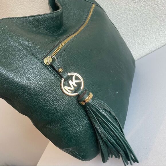 Michael Kors Green Leather Fulton Bedford Shoulder Bag Jet Set Selma - Picture 2 of 11